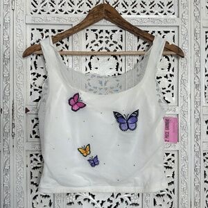 Vintage Baja Blue Rhinestone Butterfly‎ Tankini Bathing Suit Top With Mesh